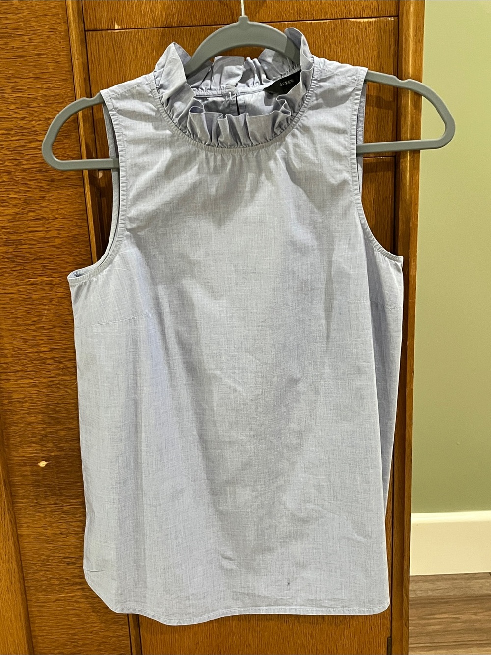 J. Crew Light Blue Ruffle Neck Sleeveless Top